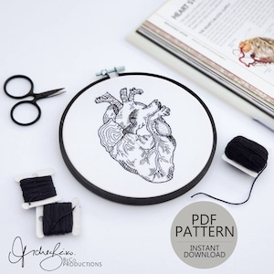 Heart Anatomy Embroidery Pattern - DIY Digital Download - PDF Pattern - Modern Hand Embroidery - Anatomy Art - Heart Art (BeCoProductions)