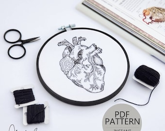 Heart Anatomy Embroidery Pattern - DIY Digital Download - PDF Pattern - Modern Hand Embroidery - Anatomy Art - Heart Art (BeCoProductions)