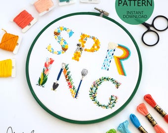 SPRING Text - PDF Digital Download Embroidery Pattern & Guide