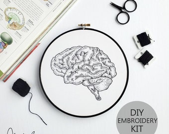 Brain Anatomy Embroidery Series DIY Stitch KIT -  Beginner Friendly, Pattern, Supplies, Guide, DIY Embroidery, Anatomy Art (BeCoProductions)