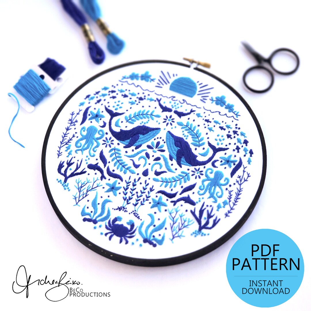 JUNE Monthly Monochromatic Folk Art Inspired Series Embroidery Pattern ... - Monochromatic Embroidery And Graphic Design