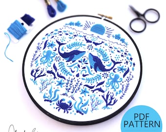 JUNE  Monthly Monochromatic Folk Art Inspired Series - PDF Digital Download Embroidery Pattern & Guide