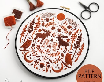 NOVEMBER Monthly Monochromatic Folk Art Inspired Series - PDF Digital Download Embroidery Pattern & Guide