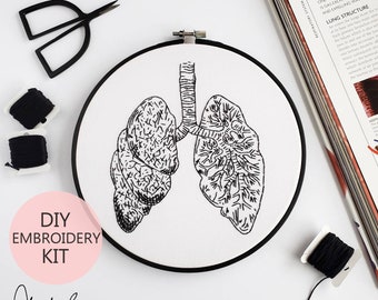 Lungs Anatomy Embroidery Series DIY Stitch KIT - Beginner Friendly, Pattern, Guide, Supplies, DIY Embroidery, Anatomy Art (BeCoProductions)