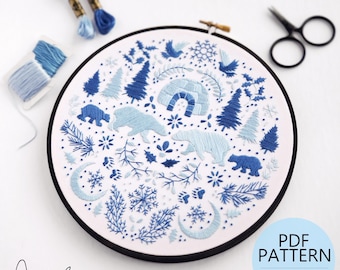 DECEMBER  Monthly Monochromatic Folk Art Inspired Series - PDF Digital Download Embroidery Pattern & Guide