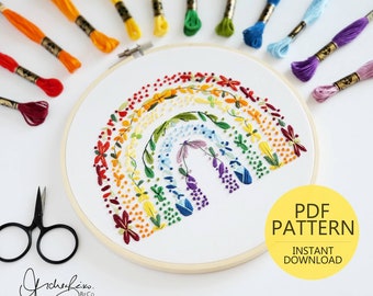 Large Floral Rainbow Embroidery Pattern & Guide - PDF Digital Download (BeCoProductions) PRIDE Flag, Rainbow Baby, Nursery Decor