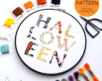 HALLOWEEN Text - PDF Digital Download Embroidery Pattern & Guide