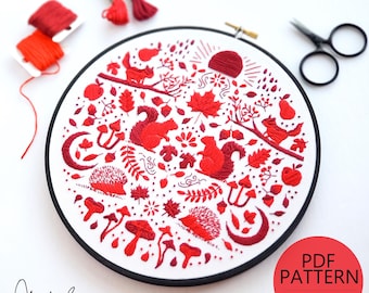 SEPTEMBER Monthly Monochromatic Folk Art Inspired Series - PDF Digital Download Embroidery Pattern & Guide