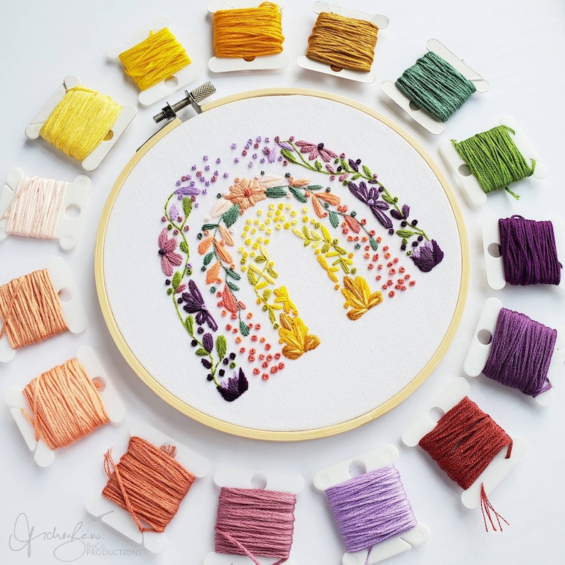 Original Floral Rainbow Embroidery Pattern & Guide PDF Etsy