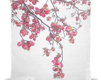 Pink Dogwood Branch Bloom Blossoms Flower Floral Woven Pillow