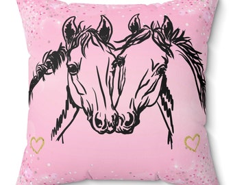 Horse Heart Girl Gift Pink Faux Suede Square Pillow