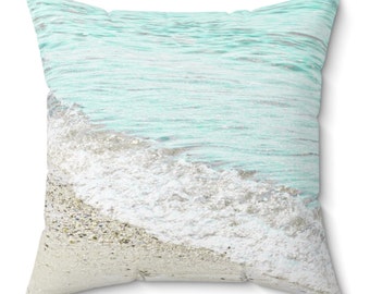 Ocean Beach Sea Wave Sand Aqua Faux Suede Throw Pillow