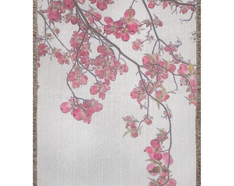 Pink Dogwood Branch Bloom Blossoms Flower Floral Woven Blanket