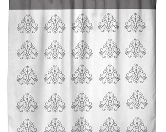 Gray Stripe Color Block Damask Shower Curtain