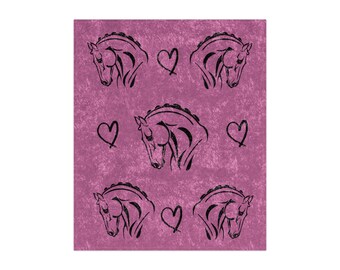 Dressage Horse Head Hearts Pink Crushed Velvet Blanket