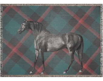 Equestrian Tartan Plaid Horse Woven Blanket