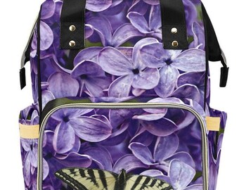 Purple Lilac Tiger Swallowtail Butterfly Multifunction Diaper Bag Backpack Butterfly Lover Butterfly Gift