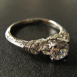 1ct Centre Vintage-Inspired Engagement Ring, Made to Order, Simulated Diamond, CZ Ring, Sterling Silver, B0352 image 1