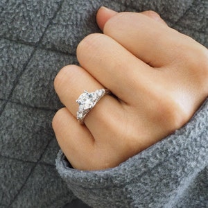 1ct Centre Vintage-Inspired Engagement Ring, Made to Order, Simulated Diamond, CZ Ring, Sterling Silver, B0352 image 2