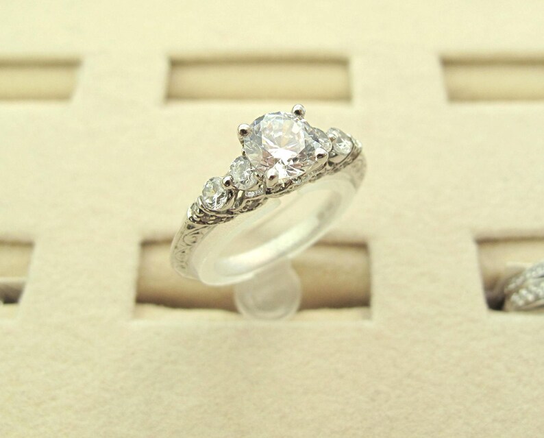 1ct Centre Vintage-Inspired Engagement Ring, Made to Order, Simulated Diamond, CZ Ring, Sterling Silver, B0352 image 8