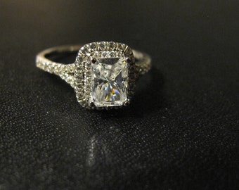 Classic Designer Inspired Engagement Ring, Made to Order, Simulated Diamond, CZ Ring, Sterling Silver, #B0036