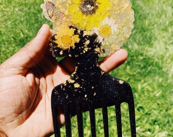 Afro girl, Natural hair, floral, black fairy, fairy style Black girl magic hair pick and comb