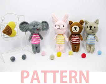 Amigurumi Crochet Pattern-Elephant,Rabbit,Bear,Cat
