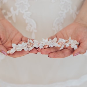 Rose Gold Bridal Hair Vine, Leaf Wedding Hair Vine With Swarovski Crystals, Classic Bridal Hair Vine, Clay Flower Bridal Headpiece
