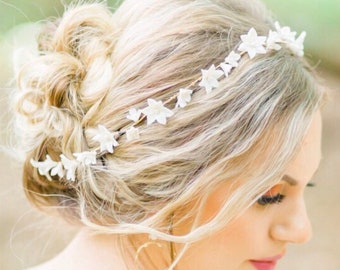 Delicate Clay Bridal Flower Headband, Floral Wedding Headpiece, Clay Flower Bridal Hair Vine, Dainty Flower Handmade Halo Crown