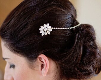 Diamante Bridal Hair Comb, Flower Modern Diamante Drape Comb For A Elegant Bridal Look, Statment Wedding Hairpiece For A Modern Bride