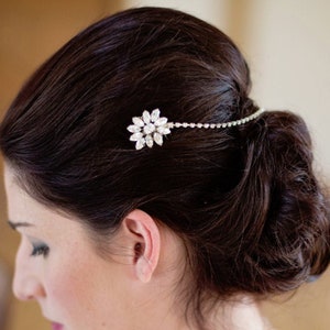 Diamante Bridal Hair Comb, Flower Modern Diamante Drape Comb For A Elegant Bridal Look, Statment Wedding Hairpiece For A Modern Bride image 1