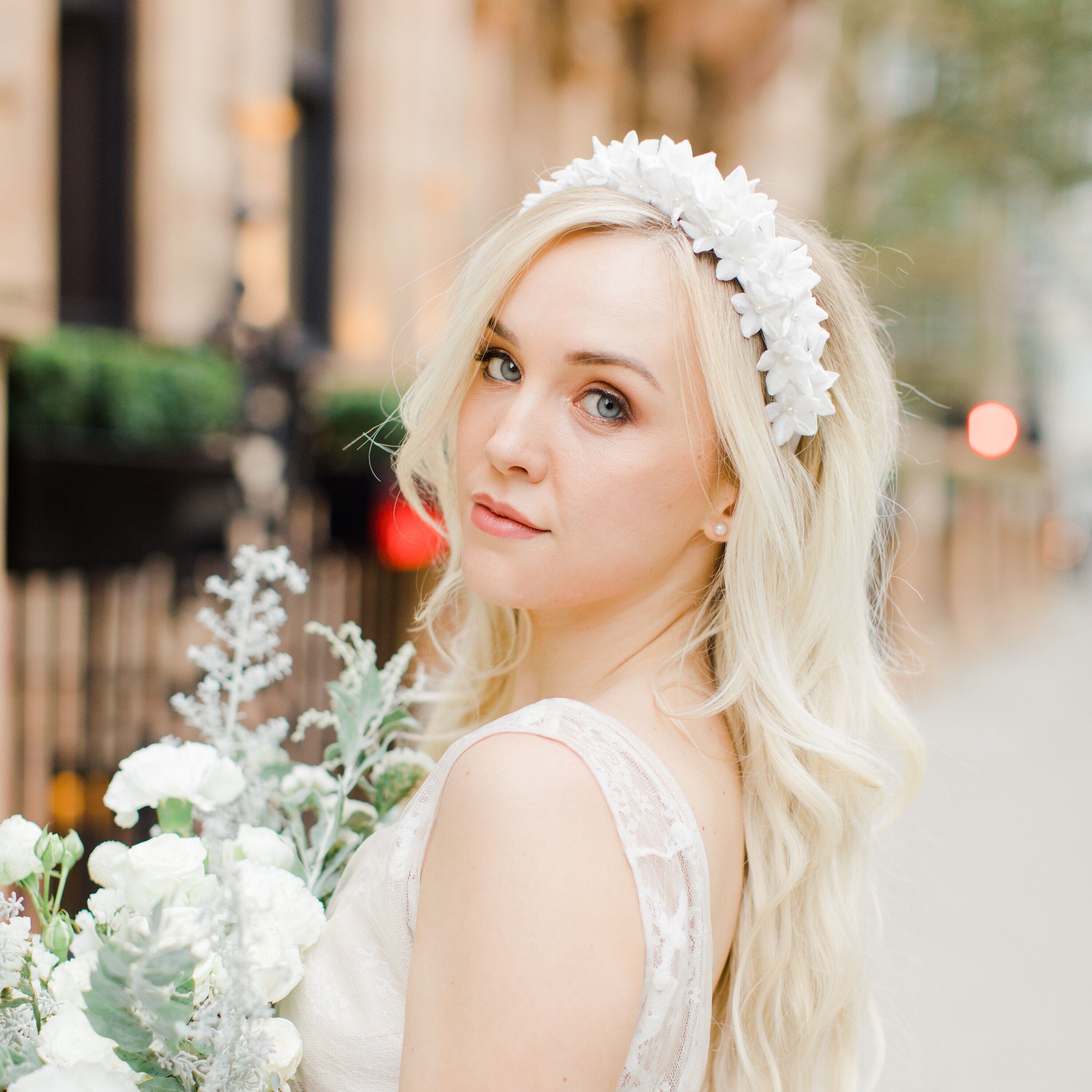 Bridal Beaded Floral White Crown Base Headband Frame EUC Bridal Headband Headpiece BRITTANY Pearl Headband | EDEN  main image 4