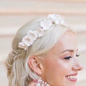 White Flower Crown, Bridal Flower Crown with Handmade Band, Bridal Headpiece, Clay Floral Wedding Headband, Flower Halo Headband image 6