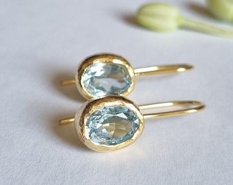 Blue Topaz earrings, gold drop earrings, gold blue earrings, gemstone earrings, classic simple earrings, November birthstone earrings
