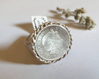 Signet ring women, coin signet ring, sterling silver coin ring, coin rings, signet ring, cocktail ring, vintage ring silver ring, pinky ring