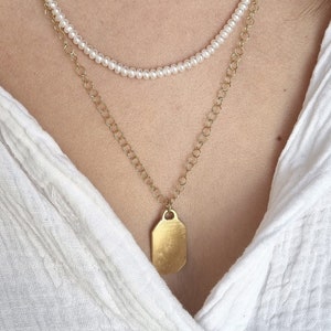 Long pendant necklace, Tag necklace, Layered silver necklace, Romantic jewelry for women, Dainty gold necklace, Minimalist gold necklace