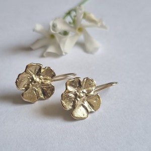 Gold flower earrings, 14k Gold earrings, Drop gold earrings, Solid gold earrings, Romantic earrings, 9k gold earrings, Feminine jewelry image 1