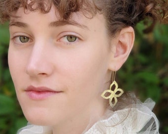 Bridal earrings, Big flower earrings, Boho bride earrings, Big silver earrings, Statement earrings, Drop earrings, Open flower earrings