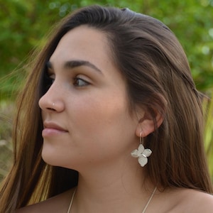 Silver Flower Drop Earrings, Nature Jewelry, Large Silver Earrings, Large Drop Earrings, Nature Earrings, Statement Flower Earrings