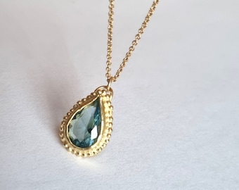 14k gold necklace, Bluetopaz necklace, gold pendant necklace, December birthstone necklace, Gold Topaz necklace, teardrop gemstone necklace