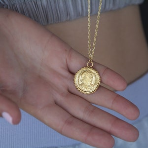 Long coin necklace, 14k gold necklace, gold coin necklace, coin pendant necklace, medallion necklace, coin necklace, gold pendant necklace