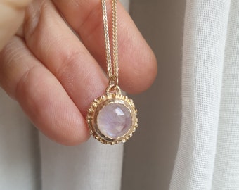 Solid gold Moonstone necklace, rainbow moonstone necklace, 14k gold necklace, June birthstone necklace, gold pendant necklace, 9k gold