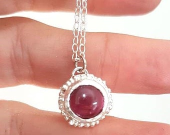 Garnet hanger ketting in sterlingzilver, granaatketting, geboortesteenketting moeder, rode granaatketting, geboortesteenketting januari