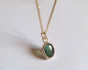 Solid gold necklace, 14k gold necklace, Green Tourmaline pendant necklace, July birthstone, gift for mom,