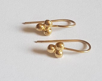 Gold drop earrings, gold delicate earrings, bat mitzvah gift, 3 dot earrings, bridesmaid earrings, girls earrings, simple design earrings