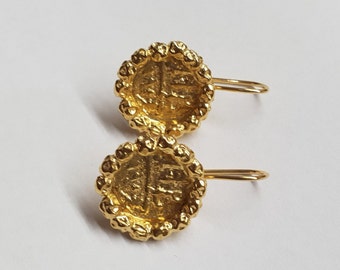 Goldmünzenohrringe, Tropfenmünzenohrringe, Goldmünzenohrringe, Goldmünzenohrringe, runde Ohrringe, Brautjungfernohrringe, antike Münzohrringe