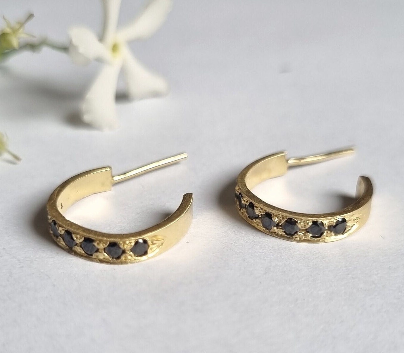 Onyx earrings, Gemstone hoops, Gold hoop earrings, 14k gold earrings, Black & gold earrings, Solid gold earrings, Stud hoops, Open hoops, 9k