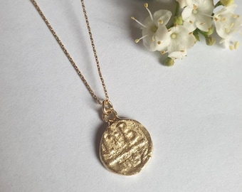 Antique Coin pendant necklace, 14k gold necklace, gold coin necklace, Roman coin necklace, 9k coin necklace, solid gold necklace