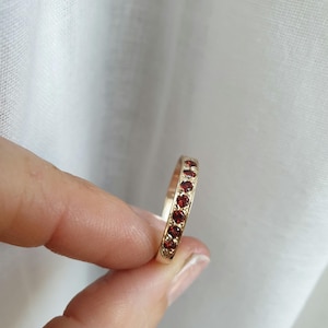Solid gold ring, Gold Garnet ring, half eternity ring, 14k Gold ring, engagement ring, wedding band women, 10k solid gold ring