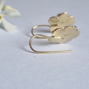 Gold flower earrings, 14k Gold earrings, Drop gold earrings, Solid gold earrings, Romantic earrings, 9k gold earrings, Feminine jewelry image 8